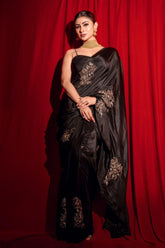 Embroidered Black Silk Saree